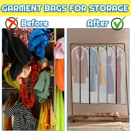 20 Pcs 24 x 72 Inch Garment Bags Bulk Hanging Clothes Storage Covers for Closet Organization Dustproof Transparent Dress Suit Bag Set Wedding Dresses Long Gowns Coats Seasonal Wardrobe White Black.