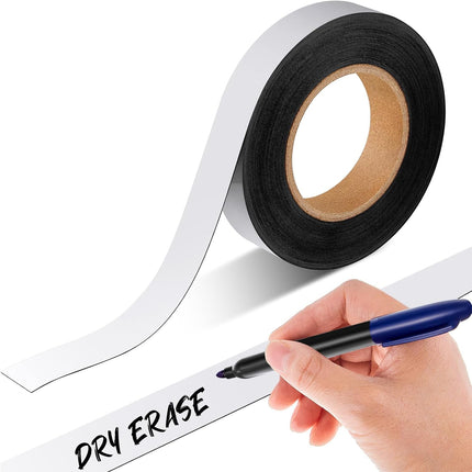 1 x 50 ft Magnetic Tape Strip Roll, Dry Erase Label, Writable Magnets Sticky Labels, Flexible Magnet Strips for Whiteboards, Refrigerator, Crafts, DIY Storage  1" 50ft.