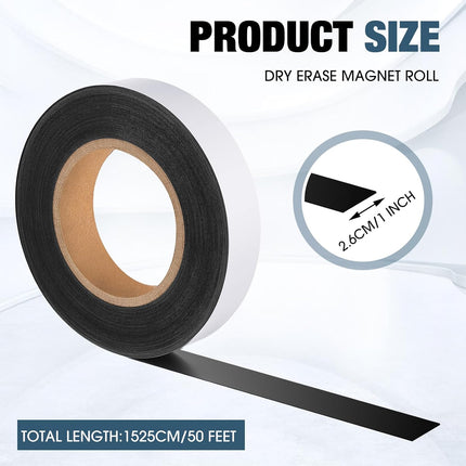 1 x 50 ft Magnetic Tape Strip Roll, Dry Erase Label, Writable Magnets Sticky Labels, Flexible Magnet Strips for Whiteboards, Refrigerator, Crafts, DIY Storage  1" 50ft.