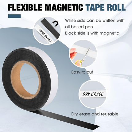 1 x 50 ft Magnetic Tape Strip Roll, Dry Erase Label, Writable Magnets Sticky Labels, Flexible Magnet Strips for Whiteboards, Refrigerator, Crafts, DIY Storage  1" 50ft.