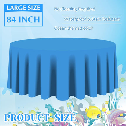 12 Pcs Ocean Theme Round Tablecloth,disposable Assorted Blue Tablecloth, Plastic Light Table Covers for Under the Sea Beach Surf Pool Party Birthday Decoration, 84" Inch.