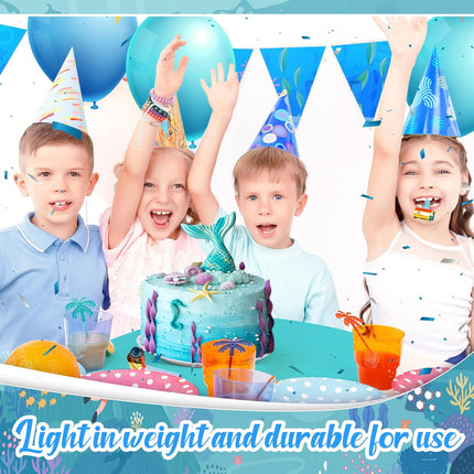 12 Pcs Ocean Theme Round Tablecloth,disposable Assorted Blue Tablecloth, Plastic Light Table Covers for Under the Sea Beach Surf Pool Party Birthday Decoration, 84" Inch.