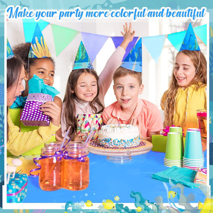 12 Pcs Ocean Theme Round Tablecloth,disposable Assorted Blue Tablecloth, Plastic Light Table Covers for Under the Sea Beach Surf Pool Party Birthday Decoration, 84" Inch.