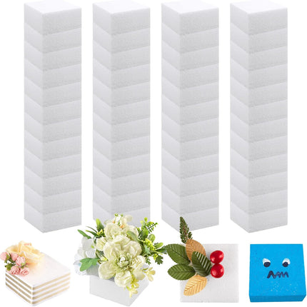 Craft Foam Blocks 4x4x2 Non Squishy Square White Flower Cubes Sculpting EPS Polystyrene Block for DIY Art Project Christmas Wedding Floral Arrangement Modeling Sculpture(48 Pack).
