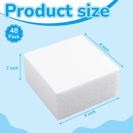 Craft Foam Blocks 4x4x2 Non Squishy Square White Flower Cubes Sculpting EPS Polystyrene Block for DIY Art Project Christmas Wedding Floral Arrangement Modeling Sculpture(48 Pack).