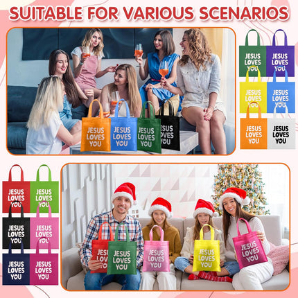 24 Pcs Jesus Loves You Gift Bags Bulk Reusable Christian Religious Bag with Handles Non Woven 9.84 x 11.81 Inch Candy Treat Tote for Easter VBS Church Sunday School Birthday Multicolor 1 Count (Pack.