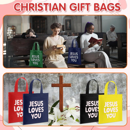 24 Pcs Jesus Loves You Gift Bags Bulk Reusable Christian Religious Bag with Handles Non Woven 9.84 x 11.81 Inch Candy Treat Tote for Easter VBS Church Sunday School Birthday Multicolor 1 Count (Pack.