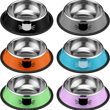 6 Pcs Cat Bowls for Food and Water Dishes Stainless Steel Pet 7 oz Anti Slip Metal Dish with Removable Rubber Base Thick Feeding Indoor Kitten Small Dog(Classic Color) Classic Color.