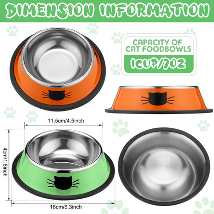 6 Pcs Cat Bowls for Food and Water Dishes Stainless Steel Pet 7 oz Anti Slip Metal Dish with Removable Rubber Base Thick Feeding Indoor Kitten Small Dog(Classic Color) Classic Color.