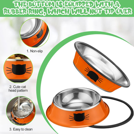 6 Pcs Cat Bowls for Food and Water Dishes Stainless Steel Pet 7 oz Anti Slip Metal Dish with Removable Rubber Base Thick Feeding Indoor Kitten Small Dog(Classic Color) Classic Color.