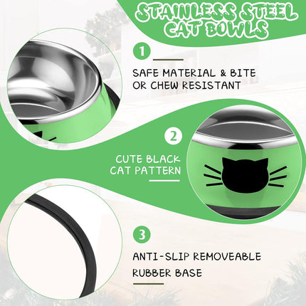 6 Pcs Cat Bowls for Food and Water Dishes Stainless Steel Pet 7 oz Anti Slip Metal Dish with Removable Rubber Base Thick Feeding Indoor Kitten Small Dog(Classic Color) Classic Color.