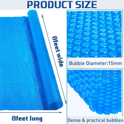 8 x ft Pool Hot Tub Solar Cover, 16 Mil Heavy Duty Trimmable Floating Thermal Blanket Spa Bubble Cover for Inground Pools Swimming Insulating Heating  Feet.