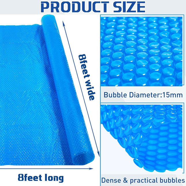 8 x ft Pool Hot Tub Solar Cover, 16 Mil Heavy Duty Trimmable Floating Thermal Blanket Spa Bubble Cover for Inground Pools Swimming Insulating Heating  Feet.
