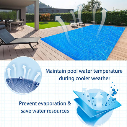 8 x ft Pool Hot Tub Solar Cover, 16 Mil Heavy Duty Trimmable Floating Thermal Blanket Spa Bubble Cover for Inground Pools Swimming Insulating Heating  Feet.