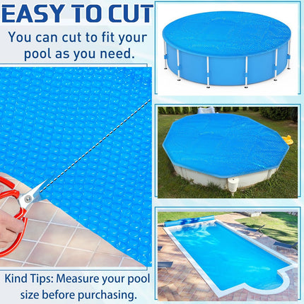 8 x ft Pool Hot Tub Solar Cover, 16 Mil Heavy Duty Trimmable Floating Thermal Blanket Spa Bubble Cover for Inground Pools Swimming Insulating Heating  Feet.