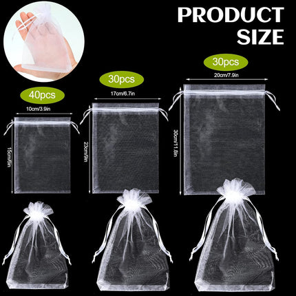 100 Pcs White Organza Bags Bulk Sheer Mesh Gift with Drawstring for Wedding Party Supplies Eid Mubarak Candy Fruit Jewelry(4 x 6 In, 7 9 8 12 In)  4 In.