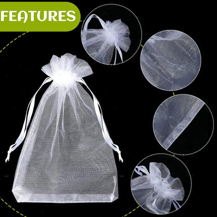 100 Pcs White Organza Bags Bulk Sheer Mesh Gift with Drawstring for Wedding Party Supplies Eid Mubarak Candy Fruit Jewelry(4 x 6 In, 7 9 8 12 In)  4 In.
