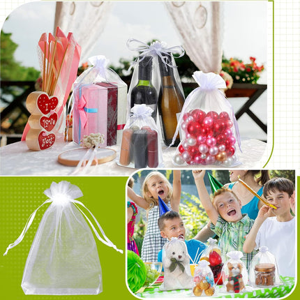 100 Pcs White Organza Bags Bulk Sheer Mesh Gift with Drawstring for Wedding Party Supplies Eid Mubarak Candy Fruit Jewelry(4 x 6 In, 7 9 8 12 In)  4 In.