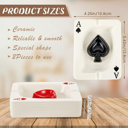 2 Pcs Cool Ashtray Creative Poker Ceramic Cigarette for Stoners Accessories Home Office Stoner Room Decor Men Women Gift Supplies.
