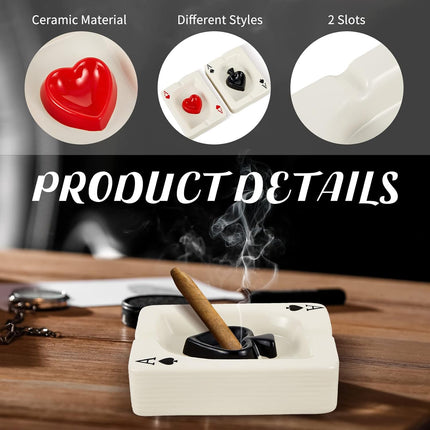 2 Pcs Cool Ashtray Creative Poker Ceramic Cigarette for Stoners Accessories Home Office Stoner Room Decor Men Women Gift Supplies.