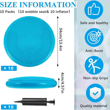 10 Pcs Wobble Cushion Wiggle Seat for Sensory Kid Flexible Seating Promotes Active Learning Improves Student Productivity Stability Inflated Balance Disc Pad with Air Pump Classroom Mint Green.