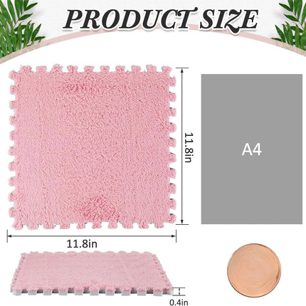 72 Pieces Plush Foam Floor Mat Square Interlocking Carpet Tiles with Border 12 x 0.4 in Fluffy Play Soft Climbing Area Rugs for Home Playroom(White, Gray, Pink) White, Pink.