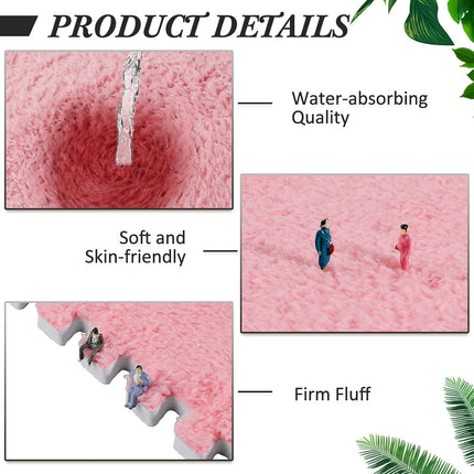 72 Pieces Plush Foam Floor Mat Square Interlocking Carpet Tiles with Border 12 x 0.4 in Fluffy Play Soft Climbing Area Rugs for Home Playroom(White, Gray, Pink) White, Pink.