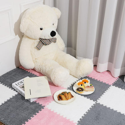 72 Pieces Plush Foam Floor Mat Square Interlocking Carpet Tiles with Border 12 x 0.4 in Fluffy Play Soft Climbing Area Rugs for Home Playroom(White, Gray, Pink) White, Pink.