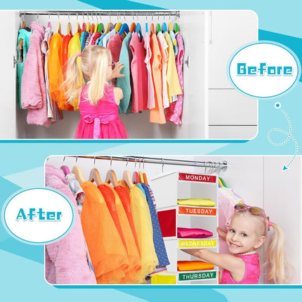 2 Pcs 7 Shelf Weekly Clothes Organizer for Kids Hanging Closet 11. 8 x 50 Inches Daily Activity Storage Drawers Cube Shelves(White) White.