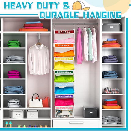 2 Pcs 7 Shelf Weekly Clothes Organizer for Kids Hanging Closet 11. 8 x 50 Inches Daily Activity Storage Drawers Cube Shelves(White) White.