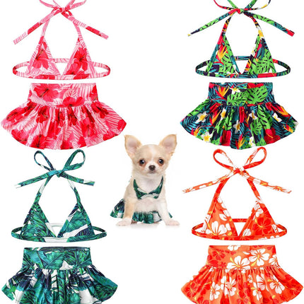 4 Pack Summer Themed Dog Bikini for Small Dogs Bathing Suits Puppy Doggies Swimsuit Dress Pet Skirts Hawaii Dresses Girl Cats Beach.