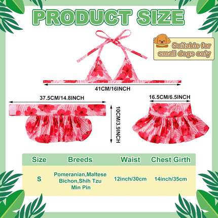 4 Pack Summer Themed Dog Bikini for Small Dogs Bathing Suits Puppy Doggies Swimsuit Dress Pet Skirts Hawaii Dresses Girl Cats Beach.
