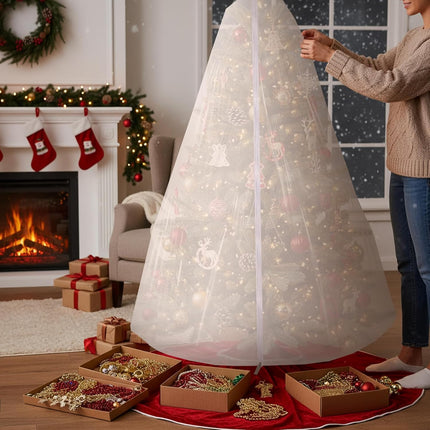 9.84 ft Upright Christmas Tree Storage Bag White Extra Large Jumbo Removal Disposal with Zipper Drawstring Waterproof Tear Proof Cover for Xmas Daily Home.