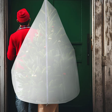 9.84 ft Upright Christmas Tree Storage Bag White Extra Large Jumbo Removal Disposal with Zipper Drawstring Waterproof Tear Proof Cover for Xmas Daily Home.