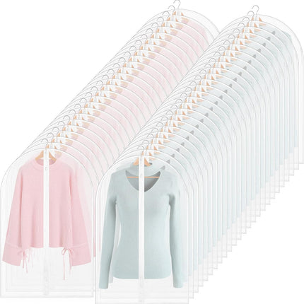 100 Pcs 24'' x 32'' Clear Garment Bags Full Zipper Suit Lightweight Clothes Cover for Hanging PEVA Protectors Breathable Dust Plastic.