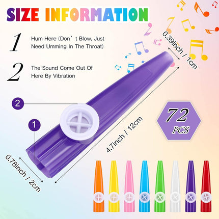 72 Pcs 8 Colors Plastic Kazoos Bulk Kazoo Musical Instruments for Party Favors Music Classroom and Events Gifts Bag Fillers Teacher Prizes Birthday Anniversary Christmas.