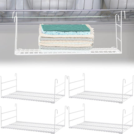 4 Pieces 14.7 Inch Hanging Wire Shelf Organizer Closet Storage Shelves Shelving Rack Accessories for Pantry Room Bathroom Organization, White.