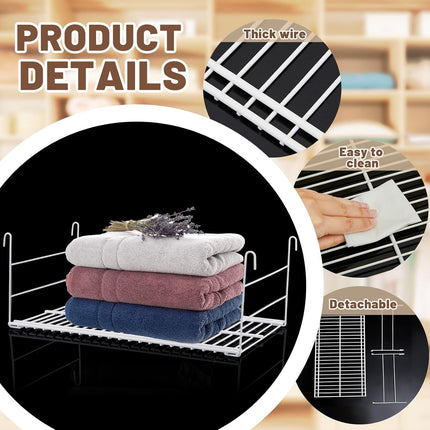 4 Pieces 14.7 Inch Hanging Wire Shelf Organizer Closet Storage Shelves Shelving Rack Accessories for Pantry Room Bathroom Organization, White.