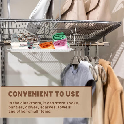 4 Pieces 14.7 Inch Hanging Wire Shelf Organizer Closet Storage Shelves Shelving Rack Accessories for Pantry Room Bathroom Organization, White.
