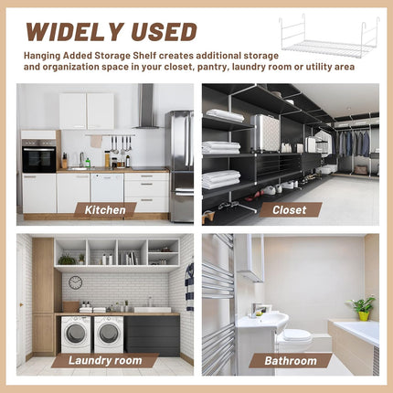 4 Pieces 14.7 Inch Hanging Wire Shelf Organizer Closet Storage Shelves Shelving Rack Accessories for Pantry Room Bathroom Organization, White.