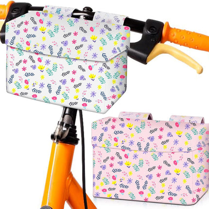 2 Pcs Bike Basket Kids Girls Boys Handlebar Bag Bicycle Front Storage Pouch Scooter Accessories for Balance Stroller Wheelchair  White and Pink.
