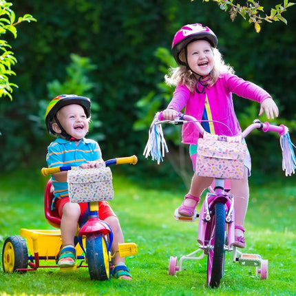 2 Pcs Bike Basket Kids Girls Boys Handlebar Bag Bicycle Front Storage Pouch Scooter Accessories for Balance Stroller Wheelchair  White and Pink.