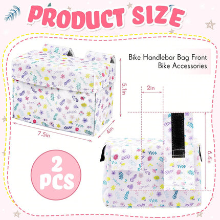 2 Pcs Bike Basket Kids Girls Boys Handlebar Bag Bicycle Front Storage Pouch Scooter Accessories for Balance Stroller Wheelchair  White and Pink.