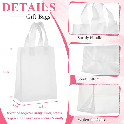 80 Pcs Plastic Shopping Gift Bags with Handles Clear Frosted Tote Bulk 6"x3"x9" Retail Bag for Small Business Boutique Wedding Holiday Packaging Transparent.