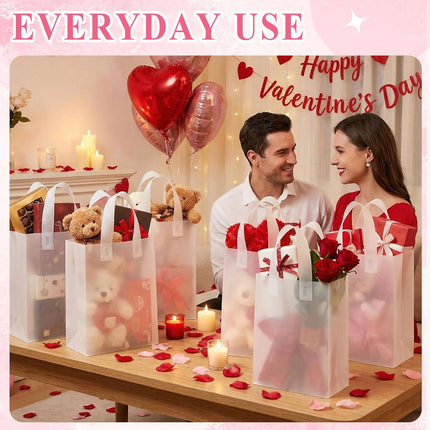 80 Pcs Plastic Shopping Gift Bags with Handles Clear Frosted Tote Bulk 6"x3"x9" Retail Bag for Small Business Boutique Wedding Holiday Packaging Transparent.