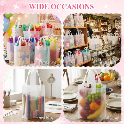 80 Pcs Plastic Shopping Gift Bags with Handles Clear Frosted Tote Bulk 6"x3"x9" Retail Bag for Small Business Boutique Wedding Holiday Packaging Transparent.