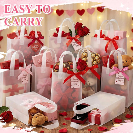 80 Pcs Plastic Shopping Gift Bags with Handles Clear Frosted Tote Bulk 6"x3"x9" Retail Bag for Small Business Boutique Wedding Holiday Packaging Transparent.