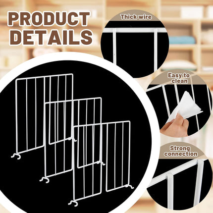 12 Pcs Wire Shelf Divider for Shelves Closet Organization Clothes Wardrobe Separators Organizer Dividers Storage Rack Separator Cabinets Kitchen Office, White.