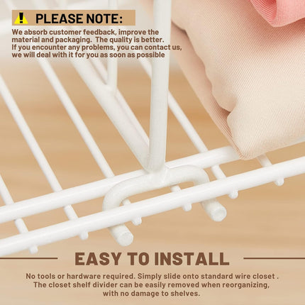 12 Pcs Wire Shelf Divider for Shelves Closet Organization Clothes Wardrobe Separators Organizer Dividers Storage Rack Separator Cabinets Kitchen Office, White.