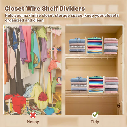 12 Pcs Wire Shelf Divider for Shelves Closet Organization Clothes Wardrobe Separators Organizer Dividers Storage Rack Separator Cabinets Kitchen Office, White.